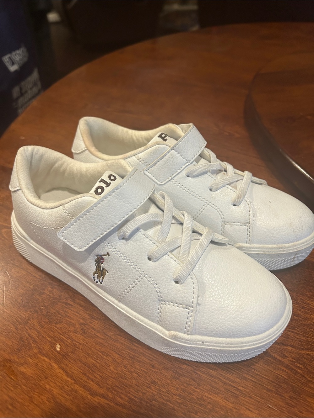 Ralph Lauren Polo Sutton Kids White Velcro & Lace Court Sneakers Size 1